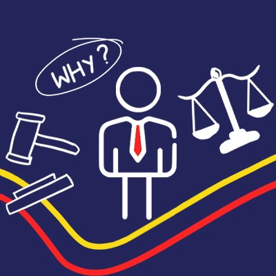 Illustration of a lawyer surrounded by icons like a gavel, justice scales, and a "Why?" bubble, representing reasons to hire a personal injury lawyer